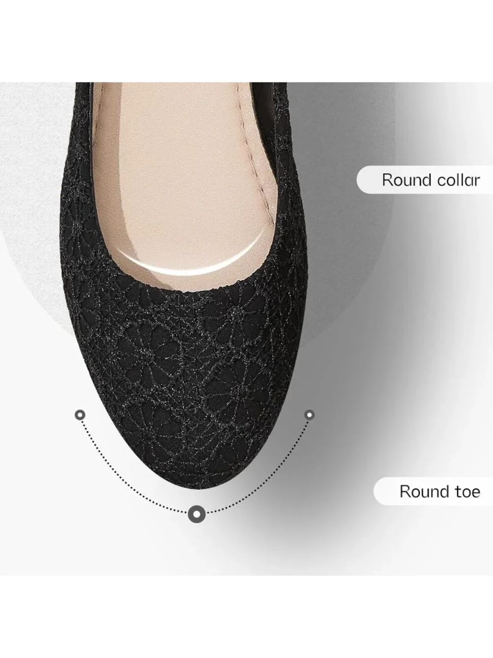 Women's Dark Black Shoes Round Toe Shoes Lace Ballet Flats Dressy Comfortable